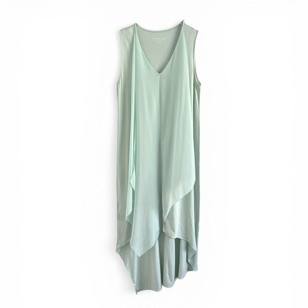 Soft Surroundings Amalfi sleeveless sea mist green jersey-knit chiffon dress M - Picture 3 of 4